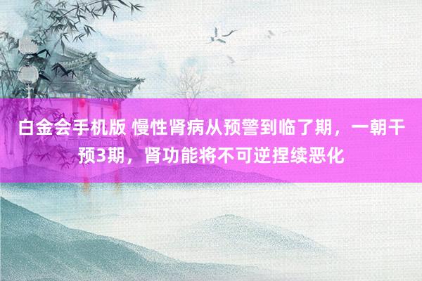 白金会手机版 慢性肾病从预警到临了期，一朝干预3期，肾功能将不可逆捏续恶化